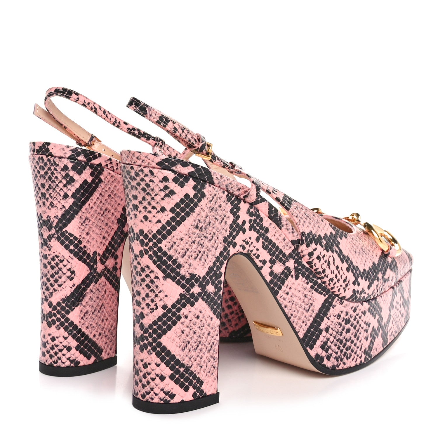 Gucci Calfskin Python Print Horsebit Platform 35/120mm Slingback Pumps 40 Wild Rose 5 of 9