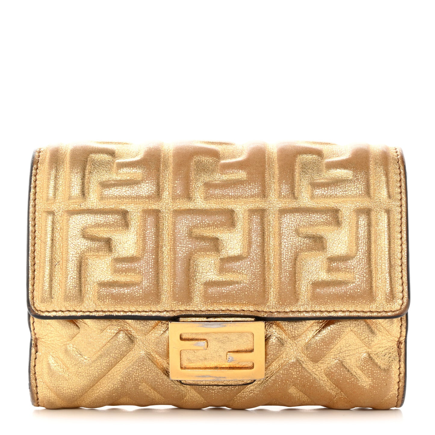 Vitello Catalan Mirror FF 1974 Embossed Medium Wallet Gold