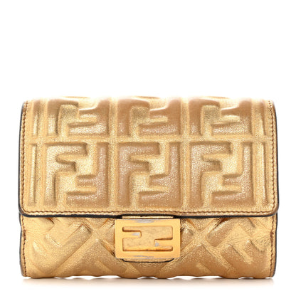 Fendi Vitello Catalan Mirror FF 1974 Embossed Medium Wallet Gold 1 of 15
