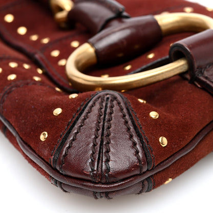 Gucci Suede Studded Horsebit Clutch Bag Burgundy 10 of 10