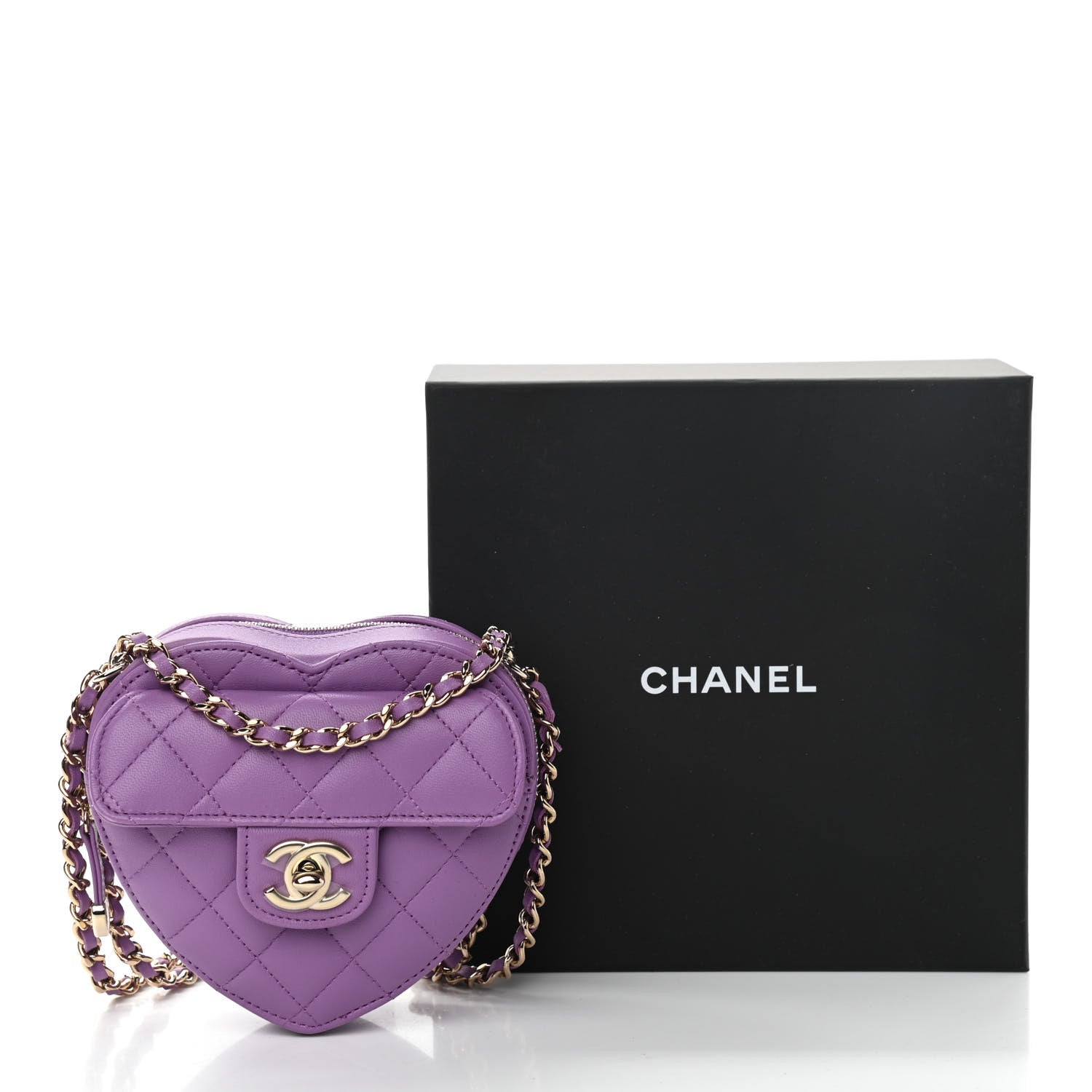 Chanel Lambskin Quilted CC In Love Heart Clutch With Chain Purple 11 of 11
