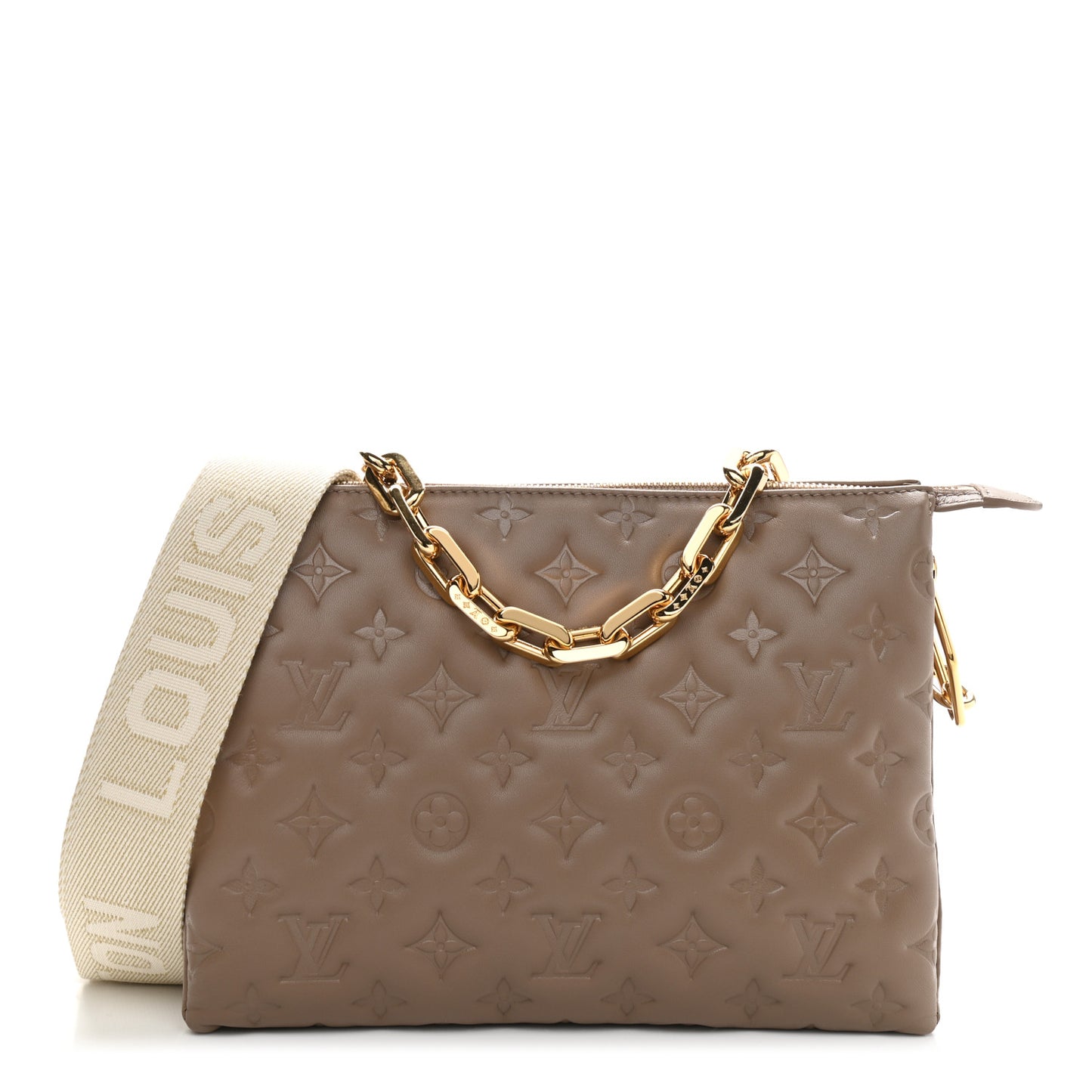 Lambskin Embossed Monogram Coussin PM Taupe