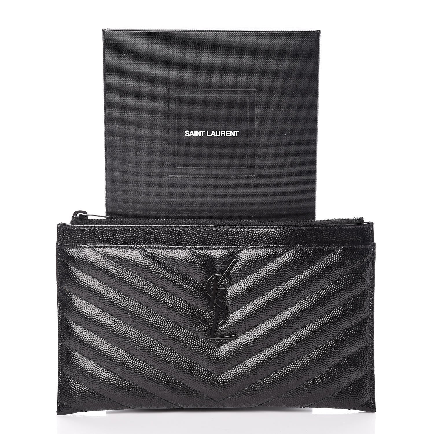 Saint Laurent Grain De Poudre Chevron Monogram Bill Pouch Black 10 of 10
