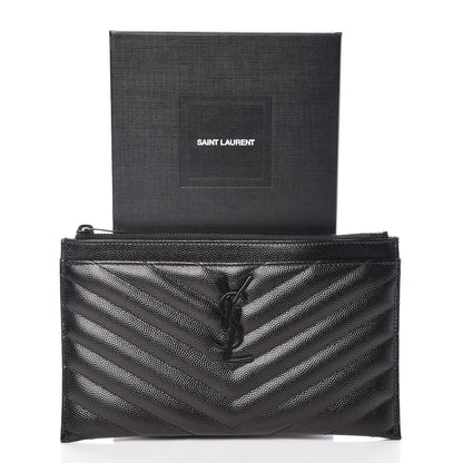 Saint Laurent Grain De Poudre Chevron Monogram Bill Pouch Black 10 of 10