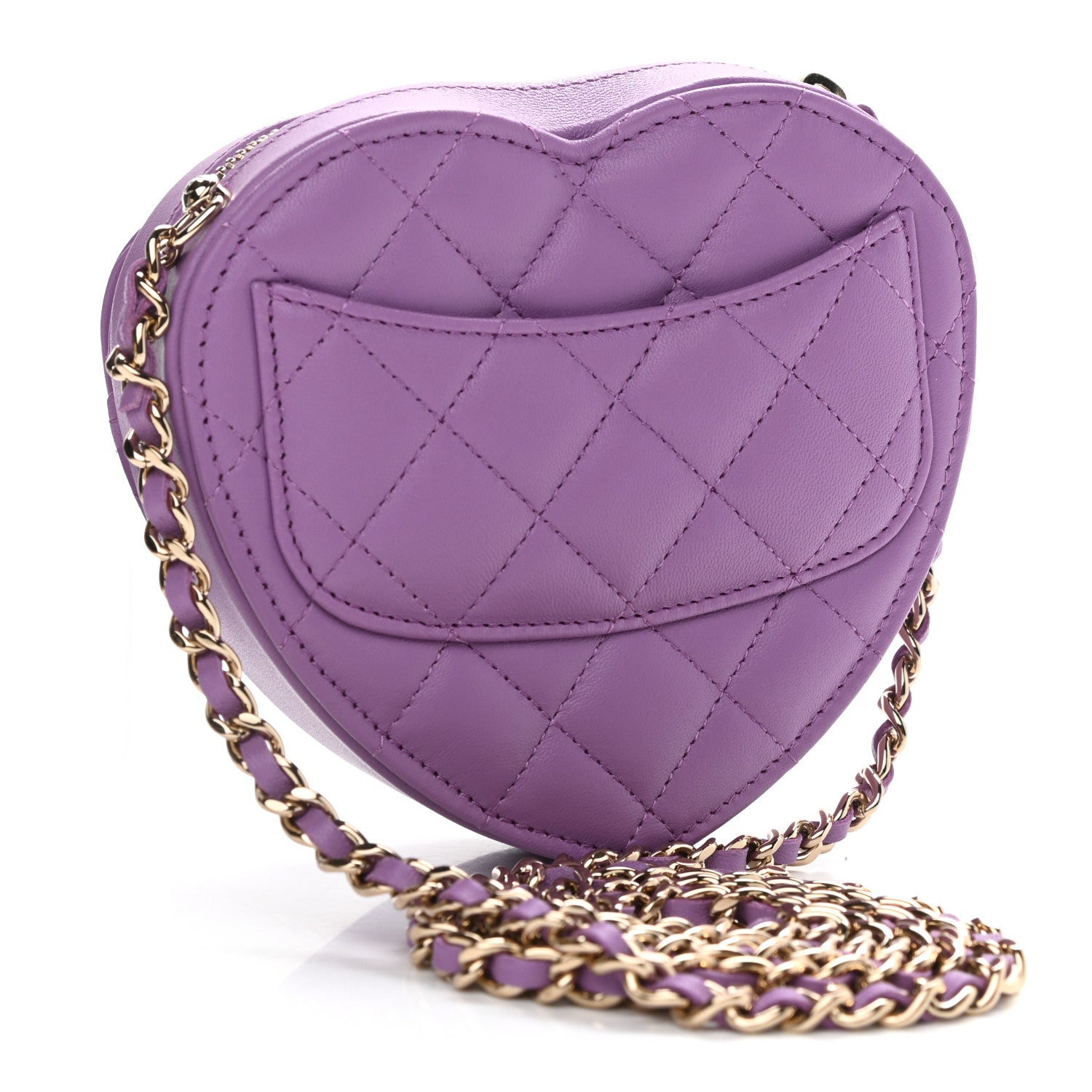 Chanel Lambskin Quilted CC In Love Heart Clutch With Chain Purple 3 of 11
