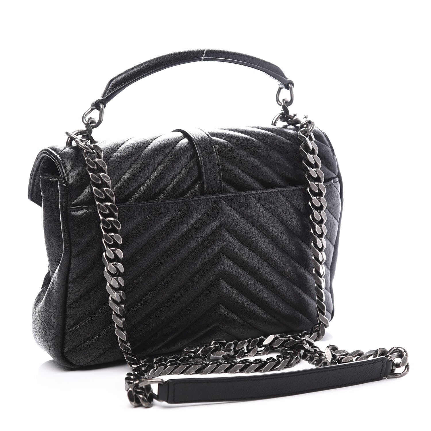 Saint Laurent Sheepskin Matelasse Chevron Monogram Medium College Bag Black 2 of 10