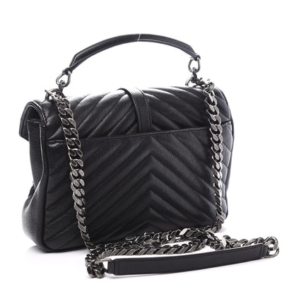 Saint Laurent Sheepskin Matelasse Chevron Monogram Medium College Bag Black 2 of 10