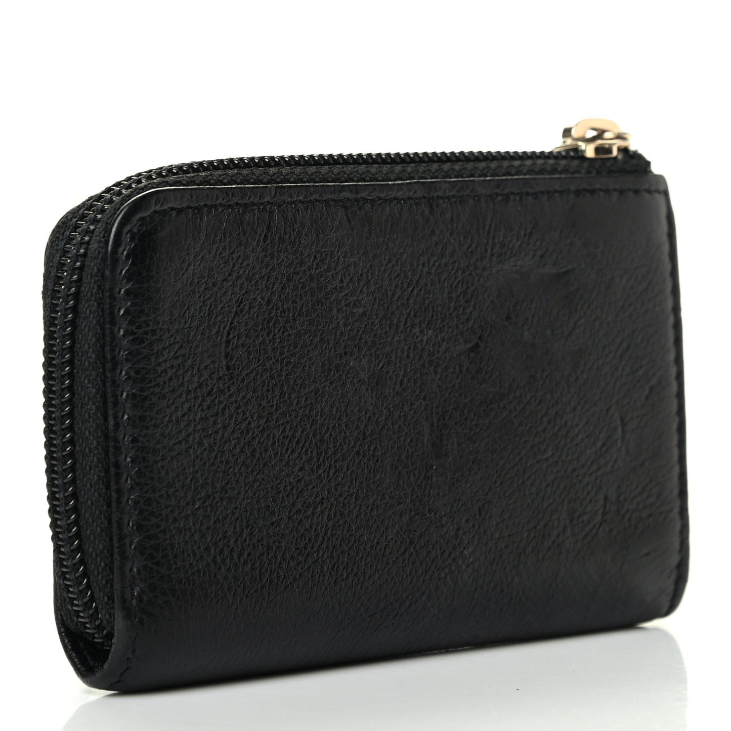 Calfskin Chain Embossed CC Key Holder Case Black