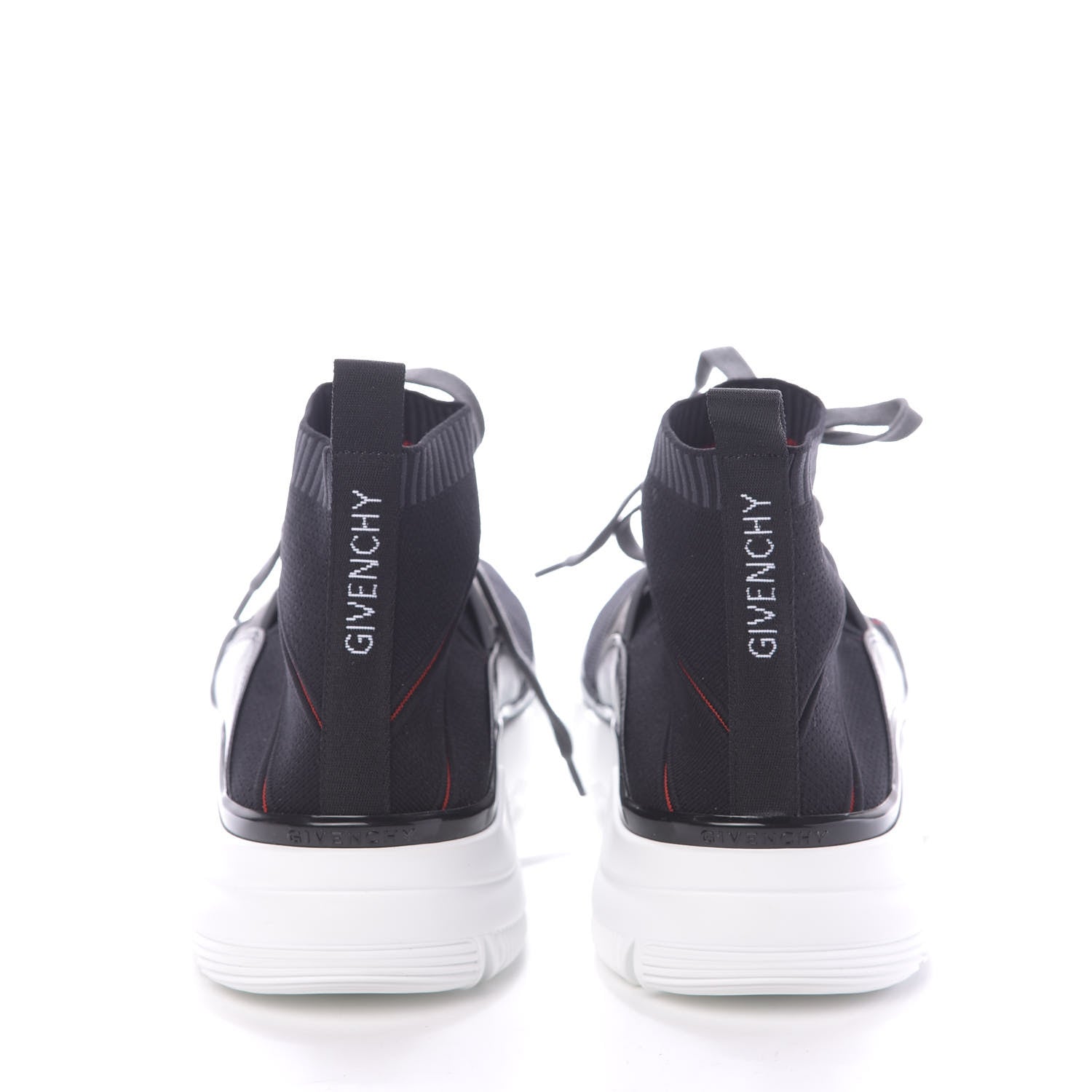 Givenchy Calfskin Neoprene Knitted Jaw Contrasted Cut Out Mid-Height Sneakers 45 Black Red 7 of 10