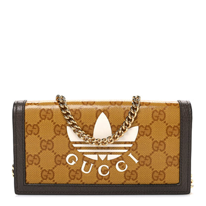 Gucci X ADIDAS Monogram Trefoil Embossed Wallet On Chain Brown 1 of 10