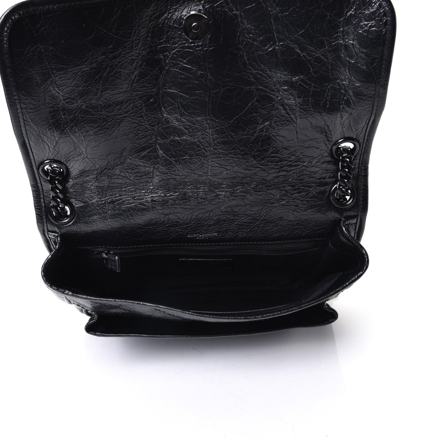 Crinkled Calfskin Matelasse Monogram Medium Niki Chain Satchel Black