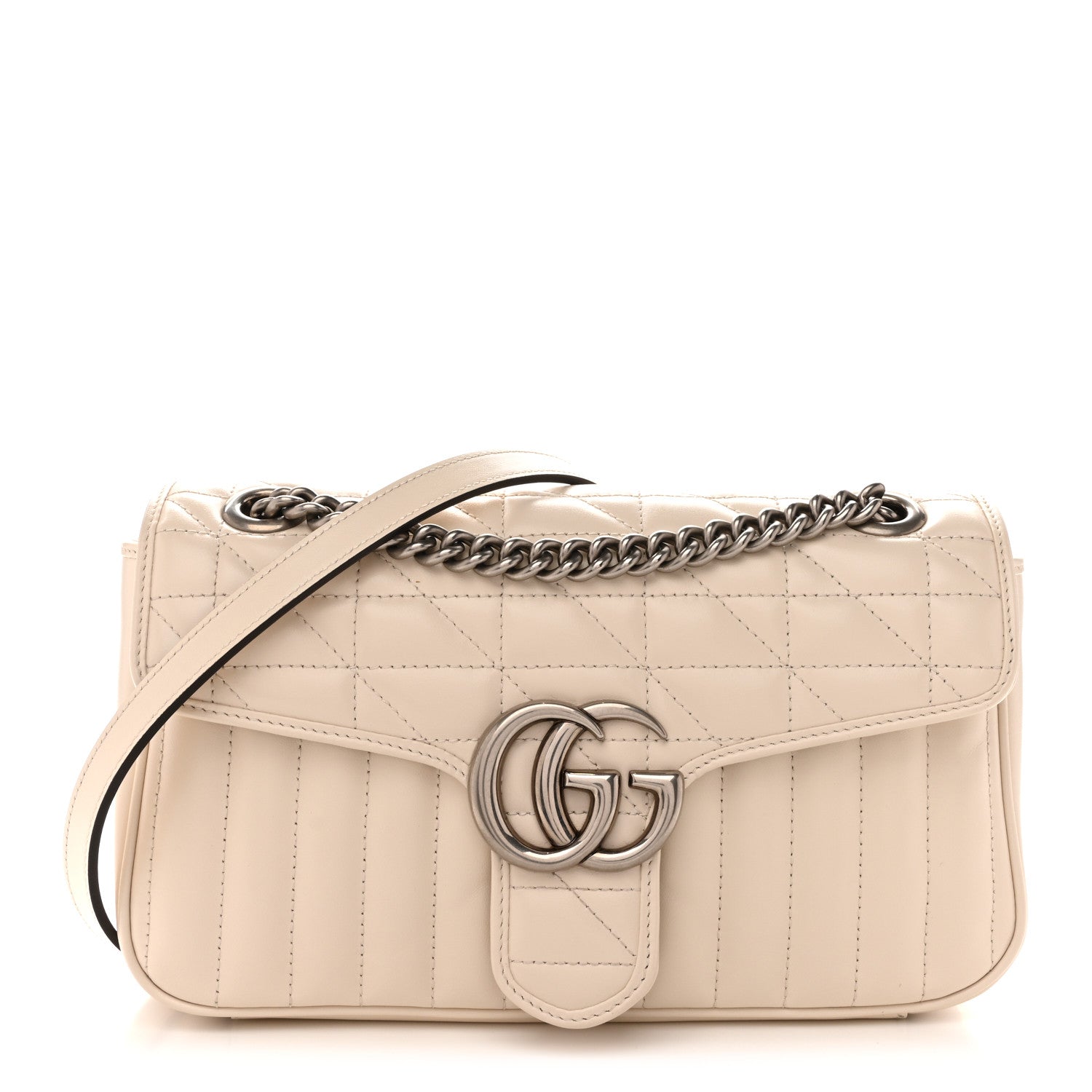 Gucci Calfskin Matelasse Aria Small GG Marmont Shoulder Bag Mystic White 1 of 12