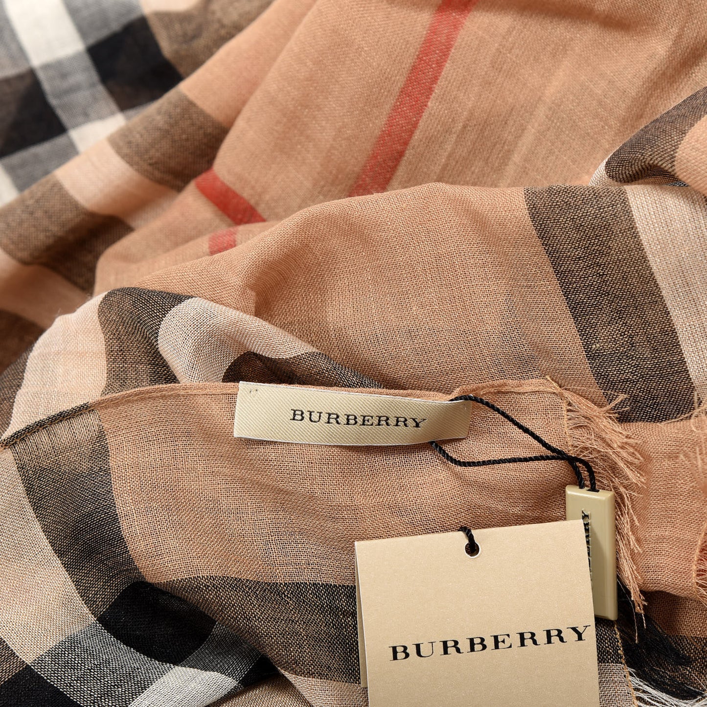 Wool Silk House Check Lightweight Scarf Camel