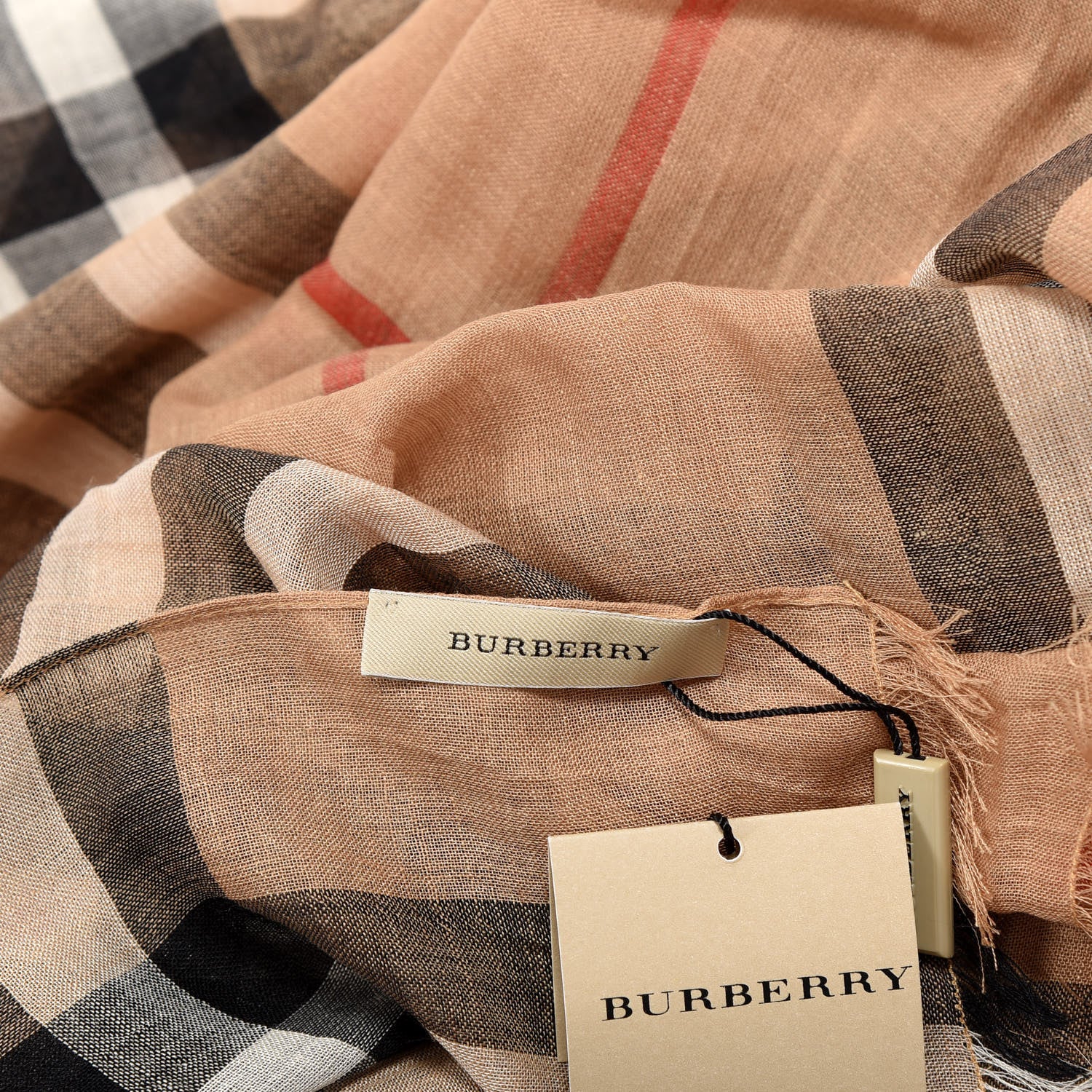 Burberry Wool Silk House Check Lightweight Scarf Camel 3 of 4