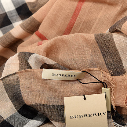 Burberry Wool Silk House Check Lightweight Scarf Camel 3 of 4