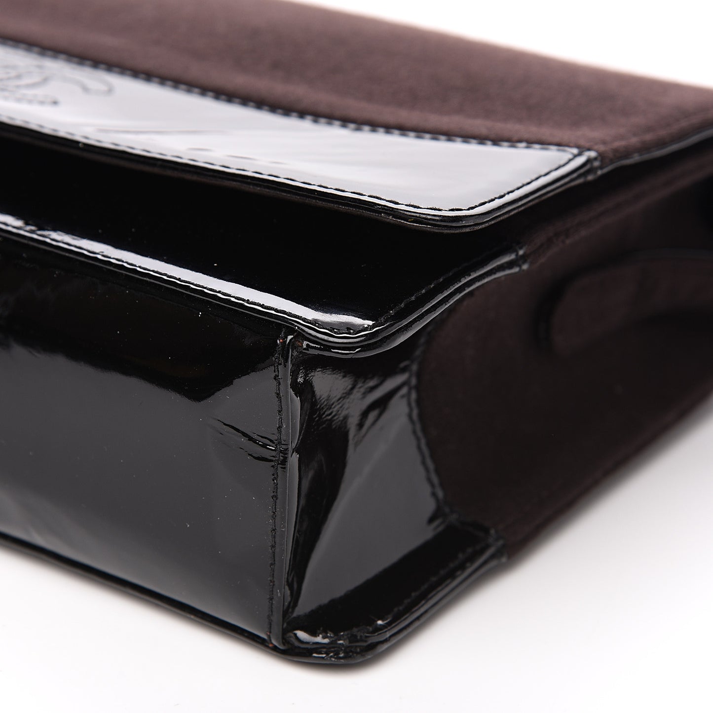 Patent Jersey Flap Shoulder Bag Dark Brown