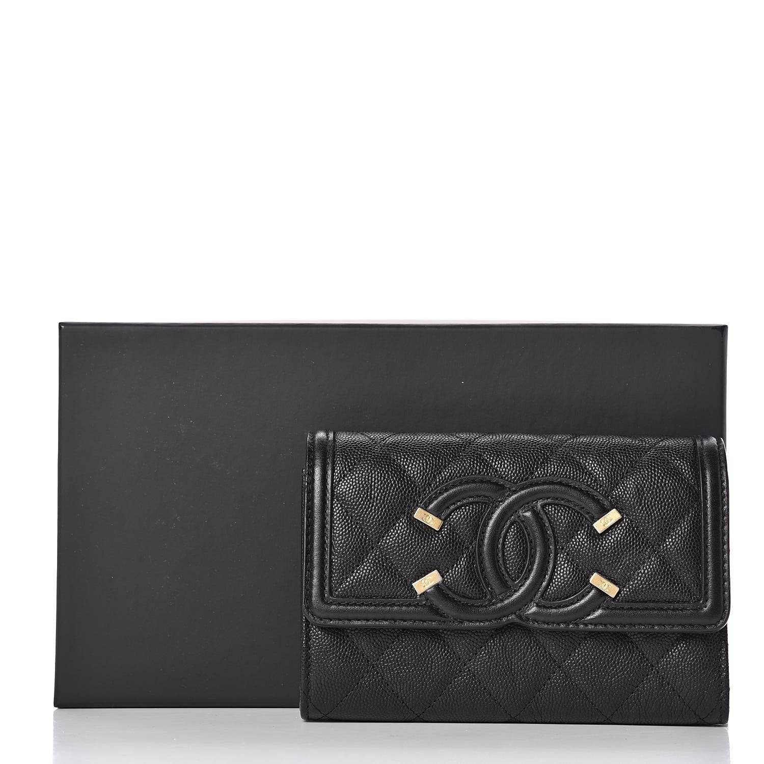 Chanel Caviar Quilted Medium Filigree Flap Wallet Black 9 of 9
