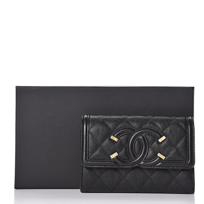 Chanel Caviar Quilted Medium Filigree Flap Wallet Black 9 of 9
