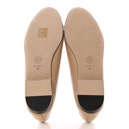 Chanel Lambskin Cap Toe CC Ballerina Flats 37 Beige Black 5 of 16
