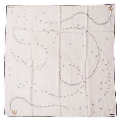 Chanel Silk Pearl CC Square Scarf Ivory 2 of 3