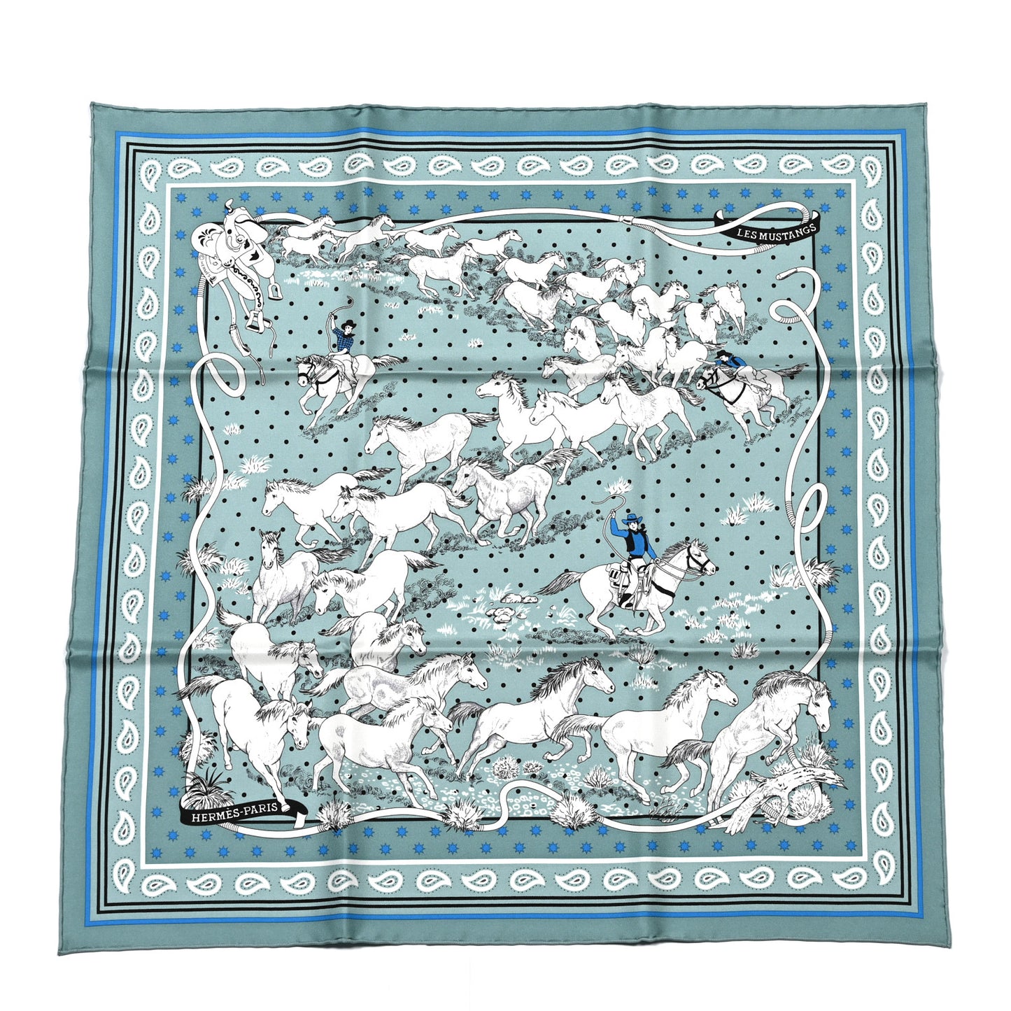 Silk Les Mustangs Bandana 55 Vert De Gris Bleu