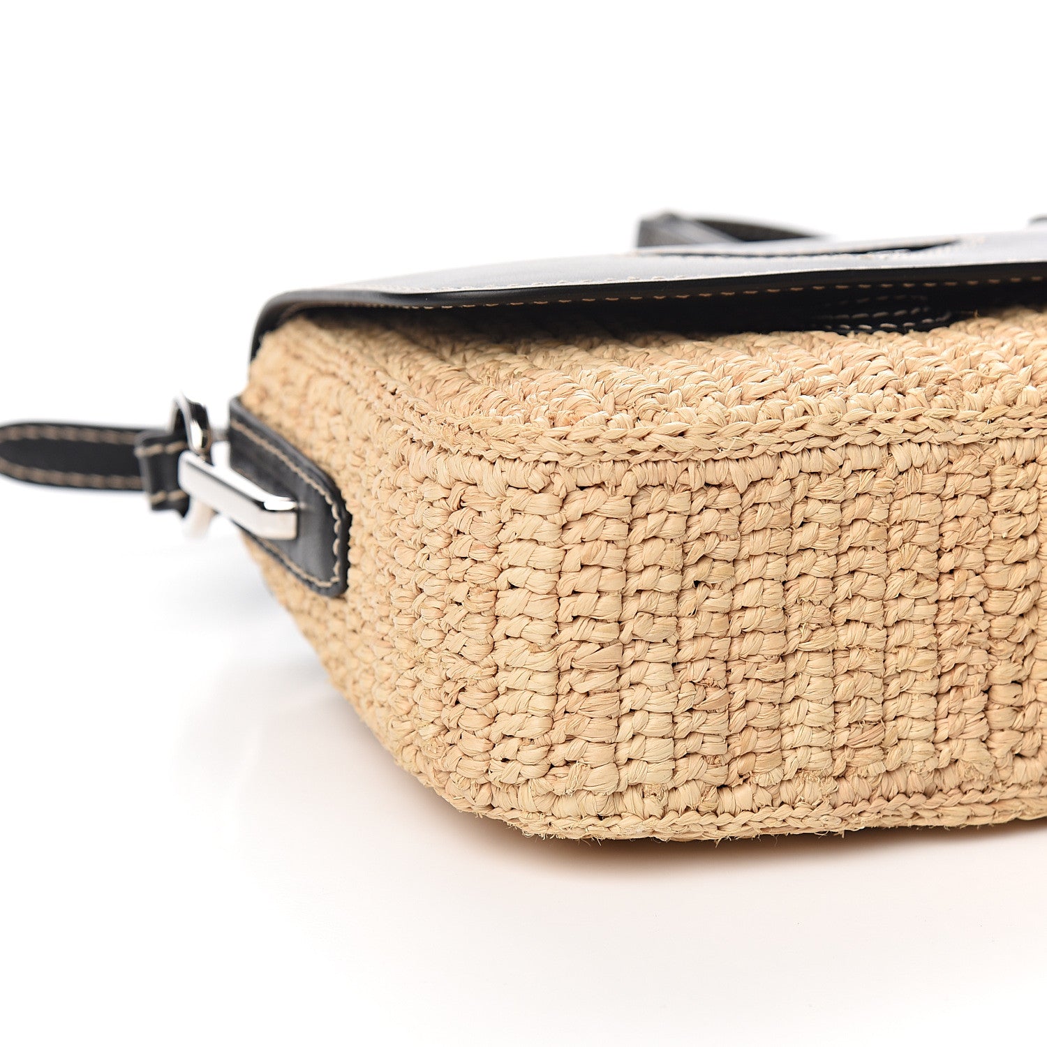 Prada Raffia Vitello Flap Shoulder Bag Naturale Black 6 of 8