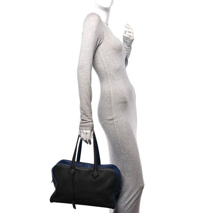 Hermes Taurillon Clemence Victoria II 35 Black Bleu De Malte 2 of 11