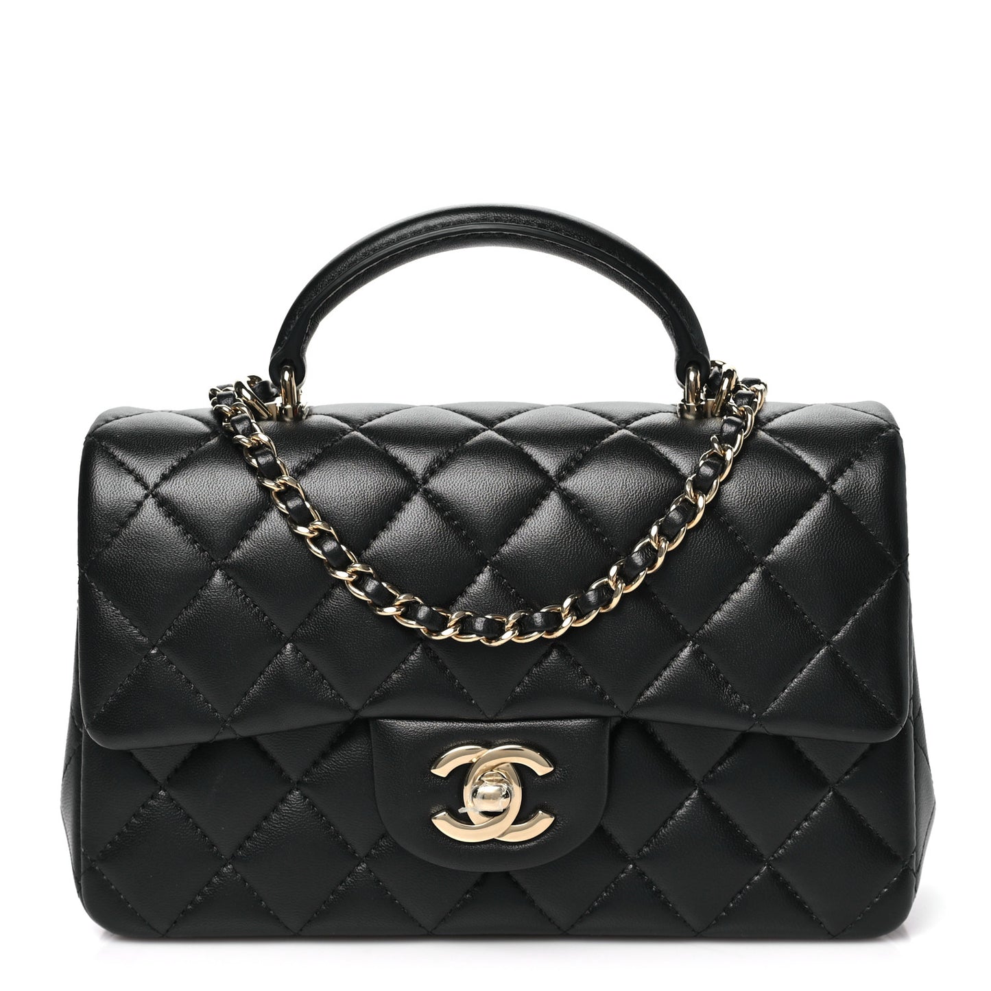 Lambskin Quilted Mini Top Handle Rectangular Flap Black