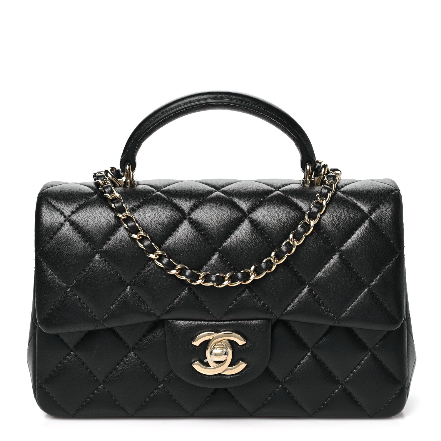 Chanel Lambskin Quilted Mini Top Handle Rectangular Flap Black 1 of 11