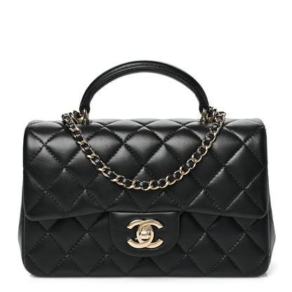 Chanel Lambskin Quilted Mini Top Handle Rectangular Flap Black 1 of 11