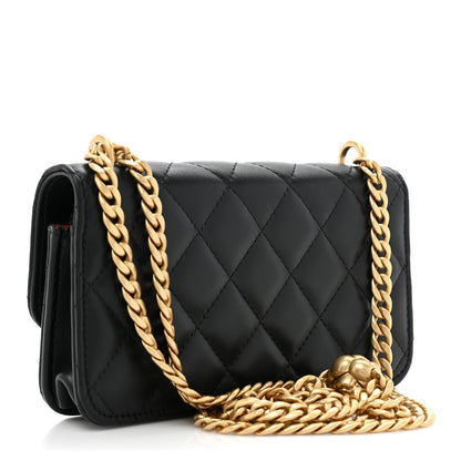 Chanel Lambskin Quilted Sweet Camellia Flap Phone Holder With Chain Black 3 of 13