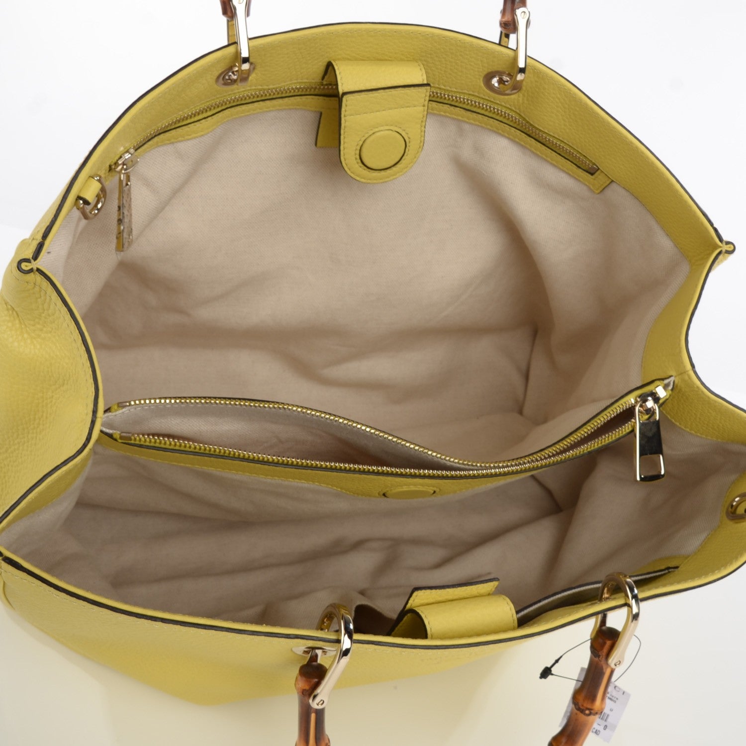 Gucci Calfskin Large Bamboo Shopper Tote Citrus 5 of 7
