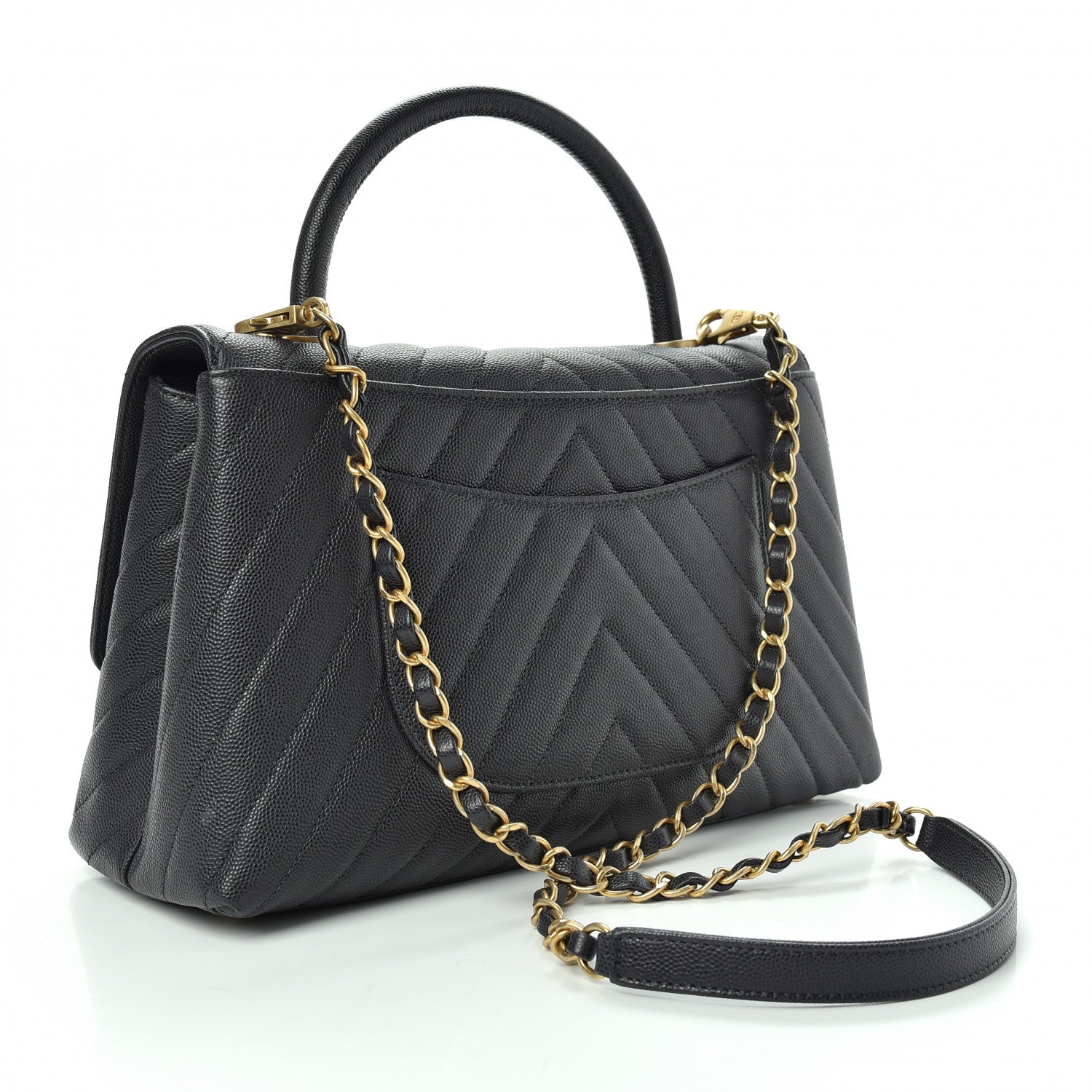 Chanel Caviar Chevron Quilted Small Coco Handle Flap Dark Grey 3 of 10