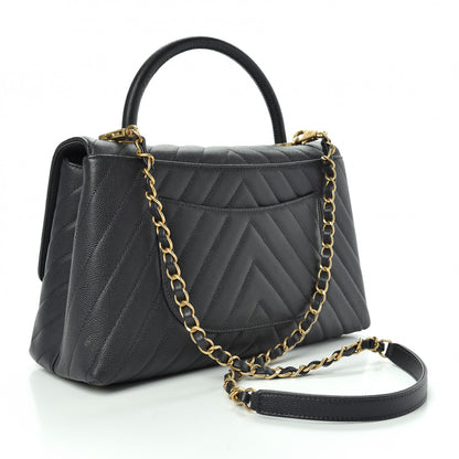 Chanel Caviar Chevron Quilted Small Coco Handle Flap Dark Grey 3 of 10