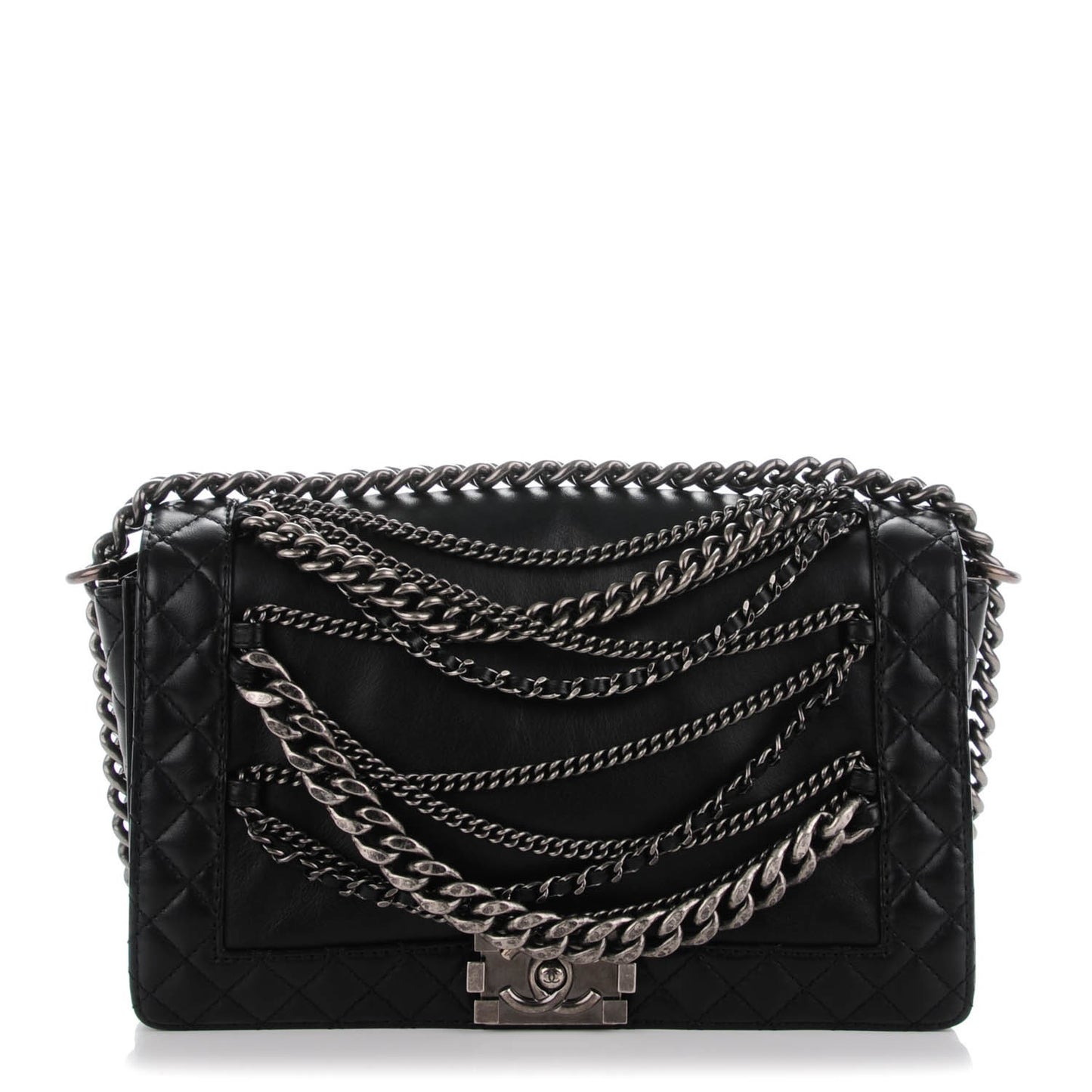 Calfskin Enchained Medium Boy Flap Black