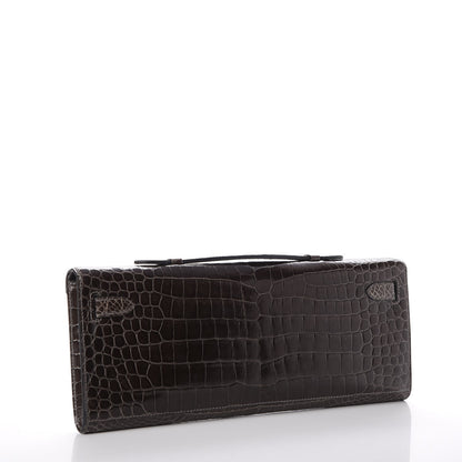 Hermes Shiny Porosus Crocodile Kelly Cut Pochette Graphite 3 of 7