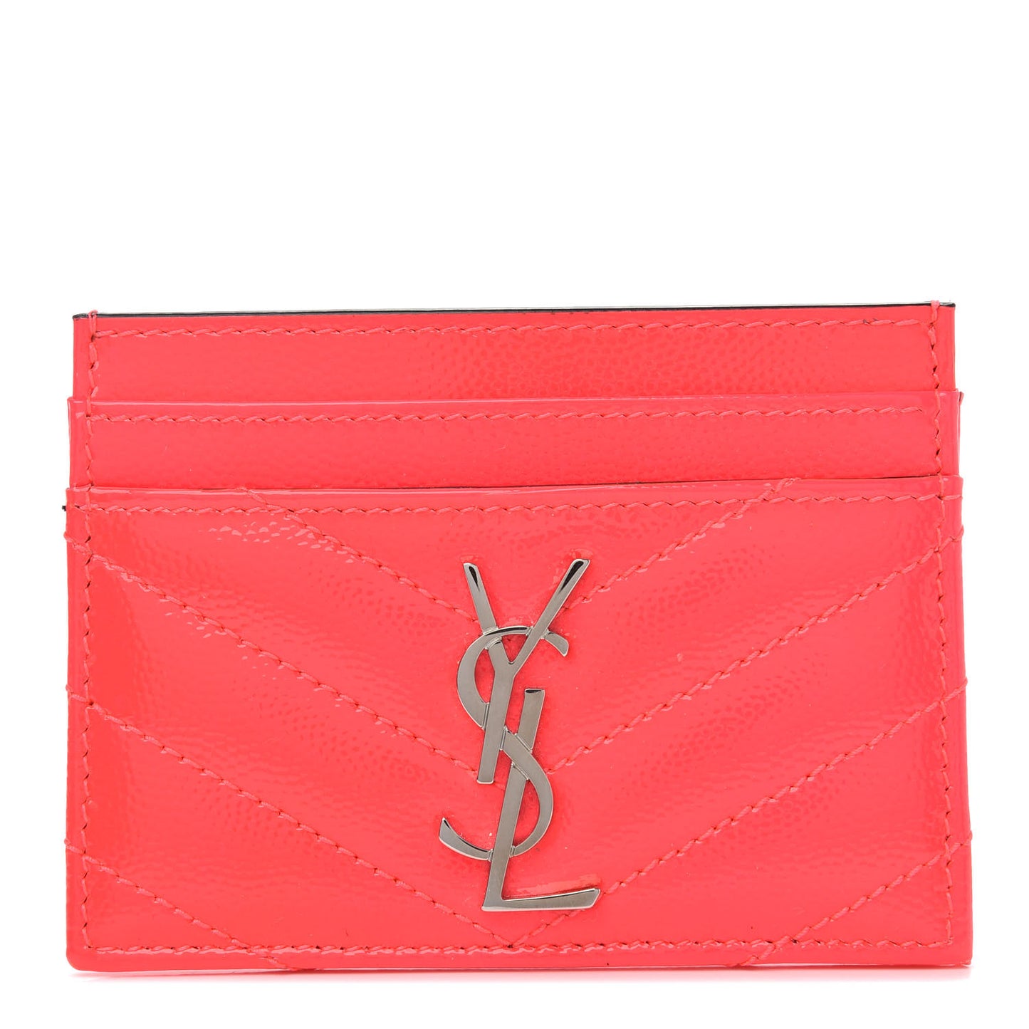 Grain De Poudre Matelasse Chevron Monogram Credit Card Case Neon Pink