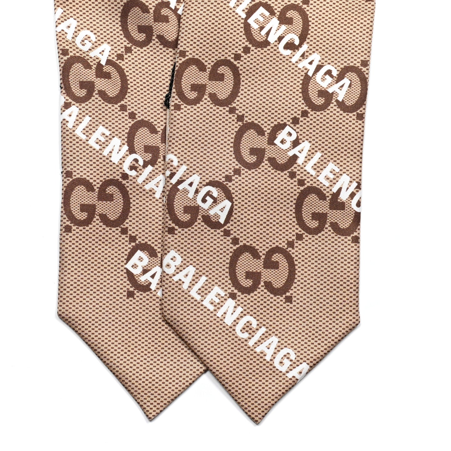 X BALENCIAGA Silk Twill Maxi GG Monogram GG B Neck Bow Scarf Beige White