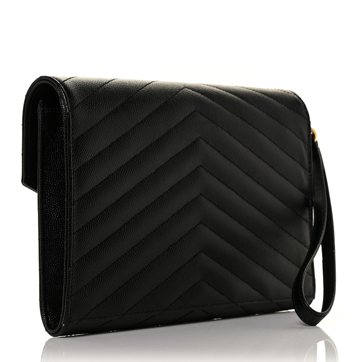 Saint Laurent Grain De Poudre Matelasse Chevron Monogram Envelope Clutch Black 3 of 8