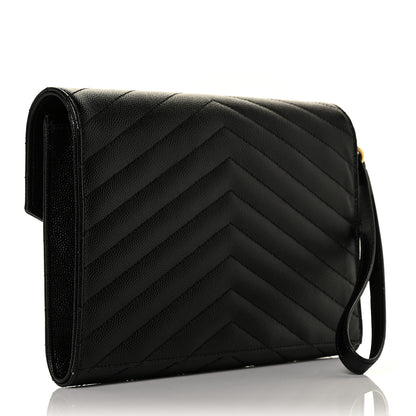 Saint Laurent Grain De Poudre Matelasse Chevron Monogram Envelope Clutch Black 3 of 8