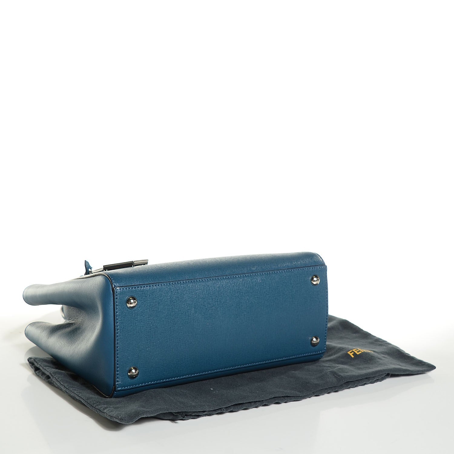 Fendi Vitello Elite Petite 2Jours Tote Blue Cobalto 4 of 9