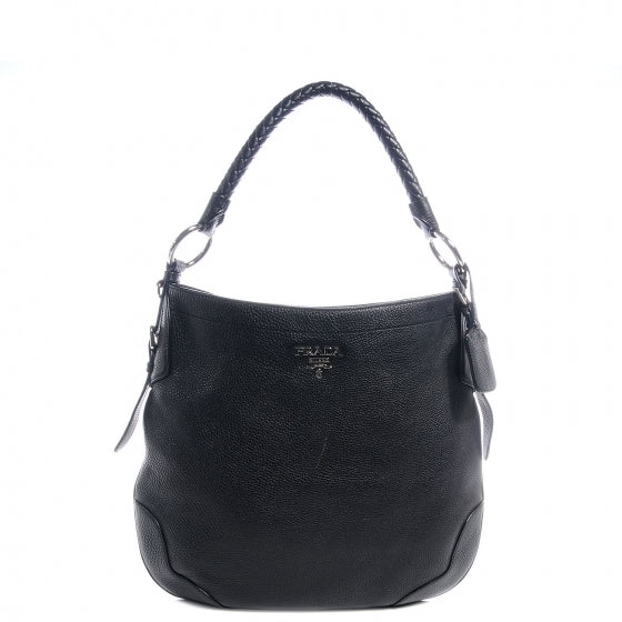 Vitello Daino Braided Hobo Nero Black