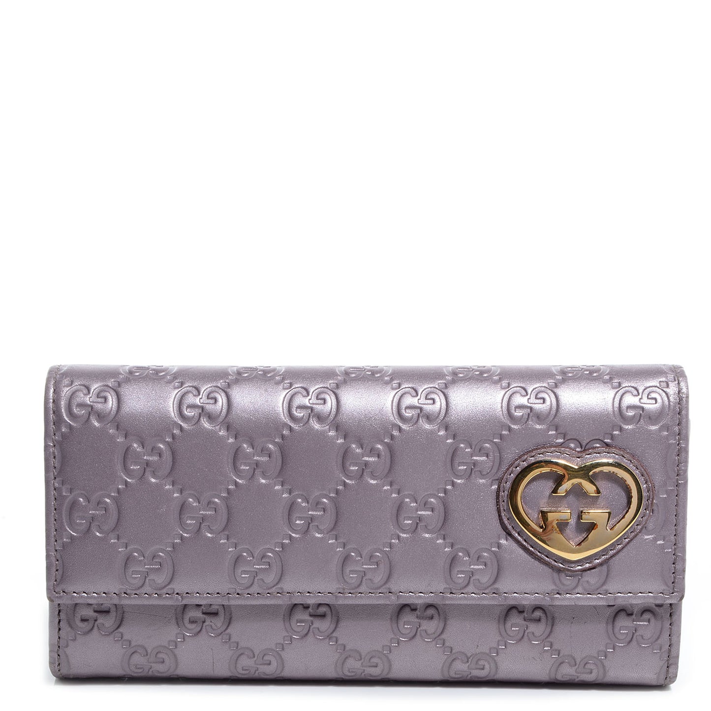 Metallic Soft Guccissima Lovely Heart Continental Wallet Senanque