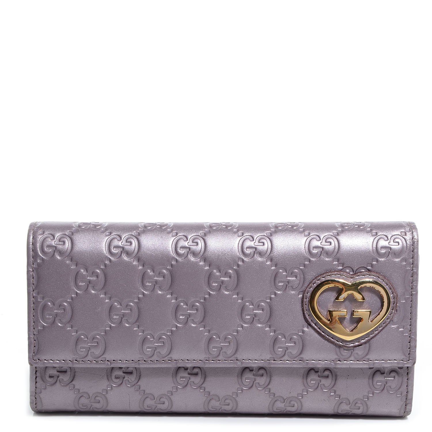 Gucci Metallic Soft Guccissima Lovely Heart Continental Wallet Senanque 1 of 7