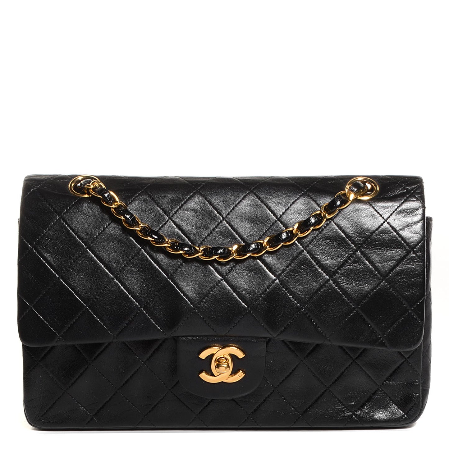 Lambskin Quilted Medium Double Flap Black