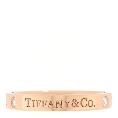 Tiffany 18K Rose Gold Diamond 3mm Logo Band Ring 51 5.75 3 of 5
