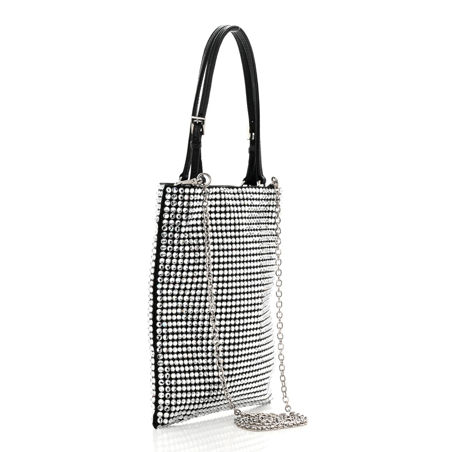 Satin Crystal Metal Triangle Logo Chain Crossbody Handbag Cristal