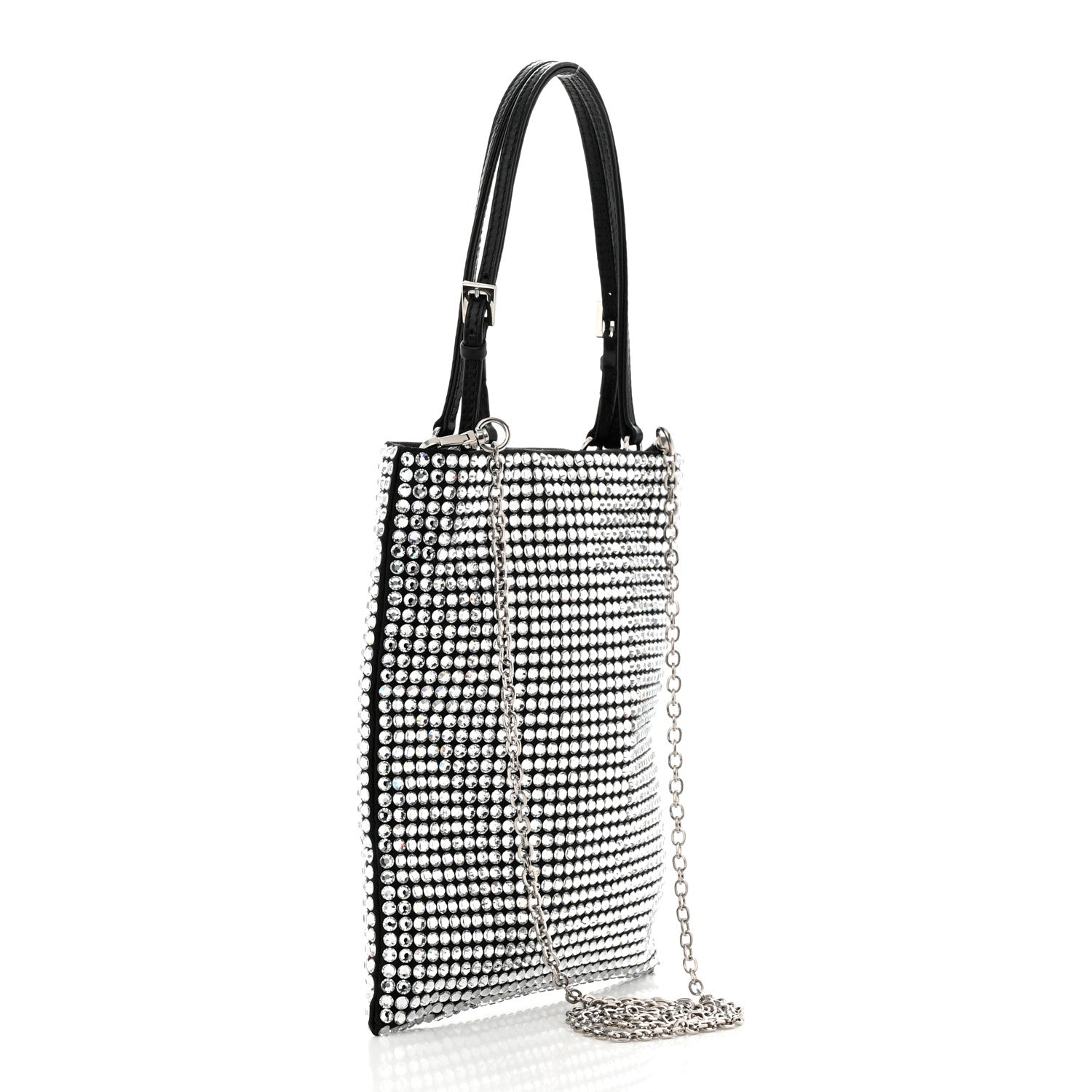 Prada Satin Crystal Metal Triangle Logo Chain Crossbody Handbag Cristal 3 of 10