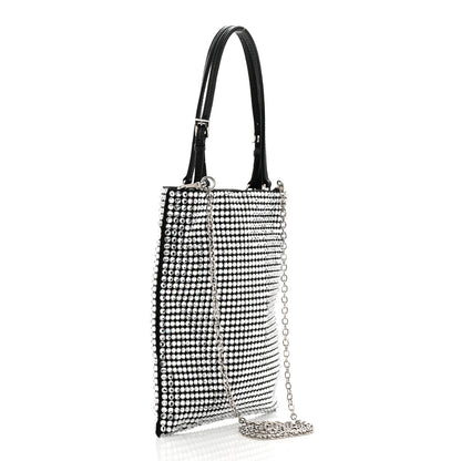 Prada Satin Crystal Metal Triangle Logo Chain Crossbody Handbag Cristal 3 of 10