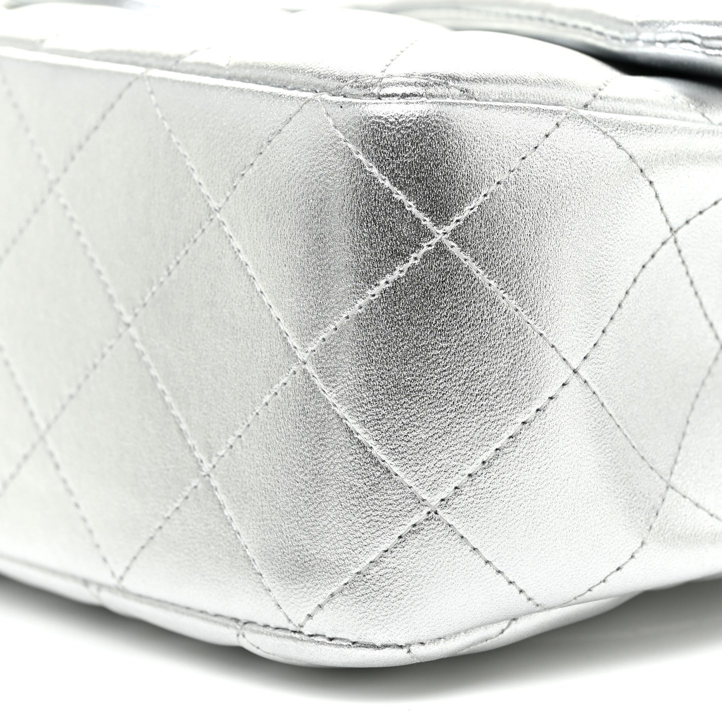 Metallic Lambskin Quilted Jumbo Single Flap Silver